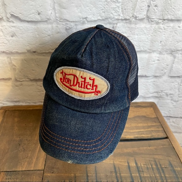 VON DUTCH Kustommade Originals NWOT Denim Jean Distress Trucker Snapback Cap Hat - Picture 5 of 12